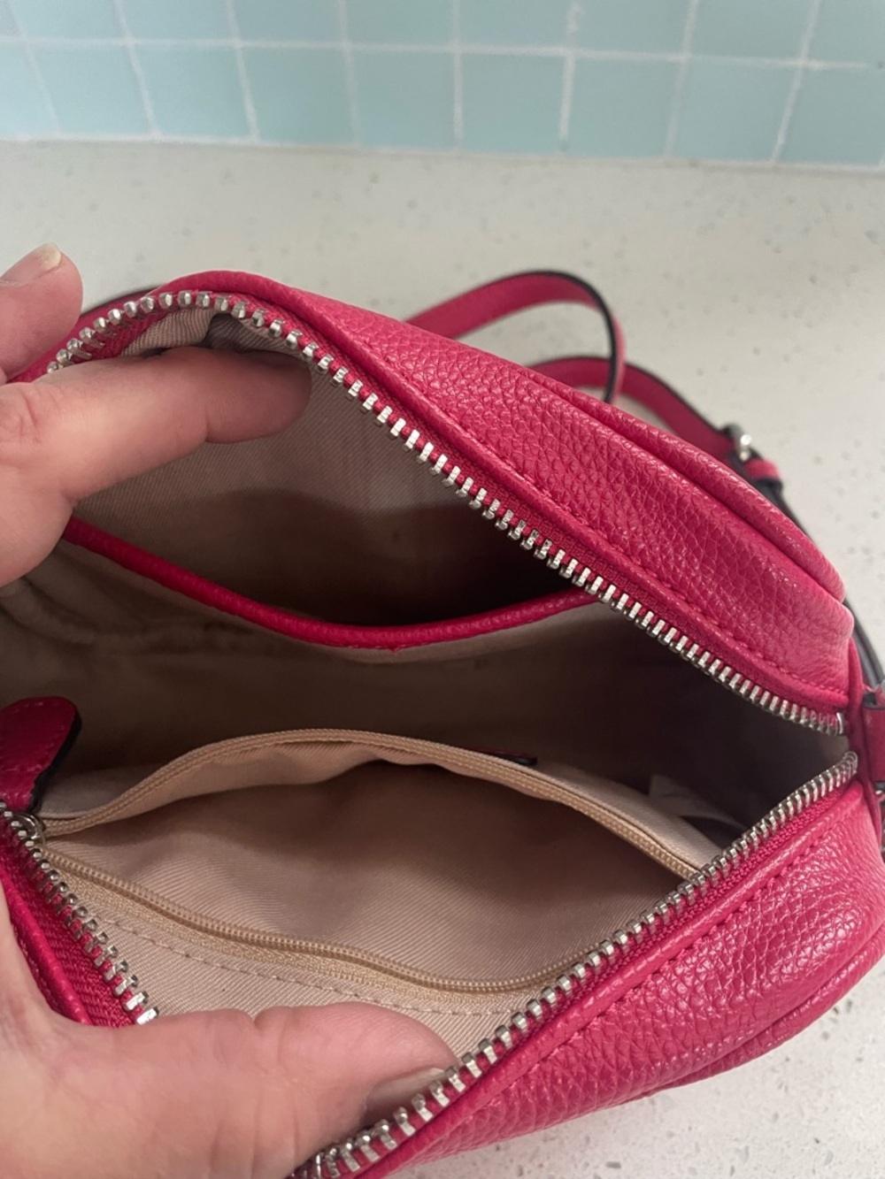Dana Buchman Hot Pink Leather Crossbody with Buckle Detail - Picture 3 of 7